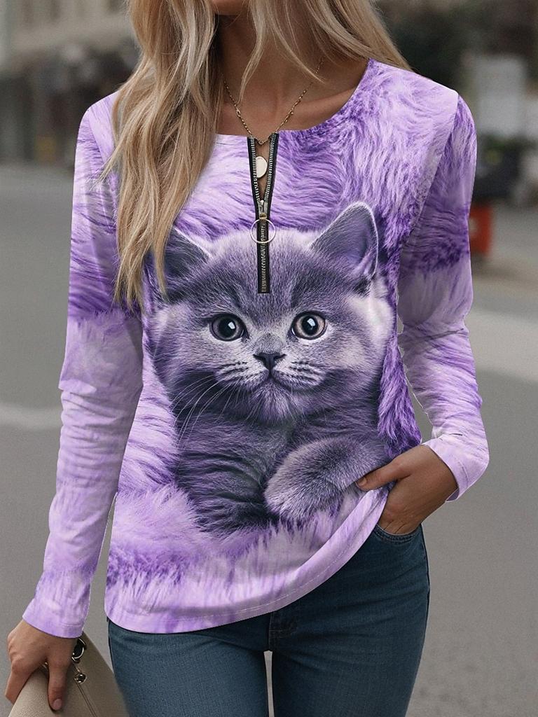 Women's T Shirt Graphic Geometric Vintage Stylish Casual Long Sleeve Round Neck Regular Tops