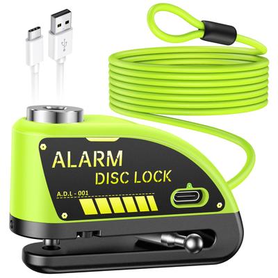 Motorcycle Lock with 120db Alarm and 6FT Steel Memo Cable, For 7mm Pin Motorcycle Bicycle Ebike Scooter Moped