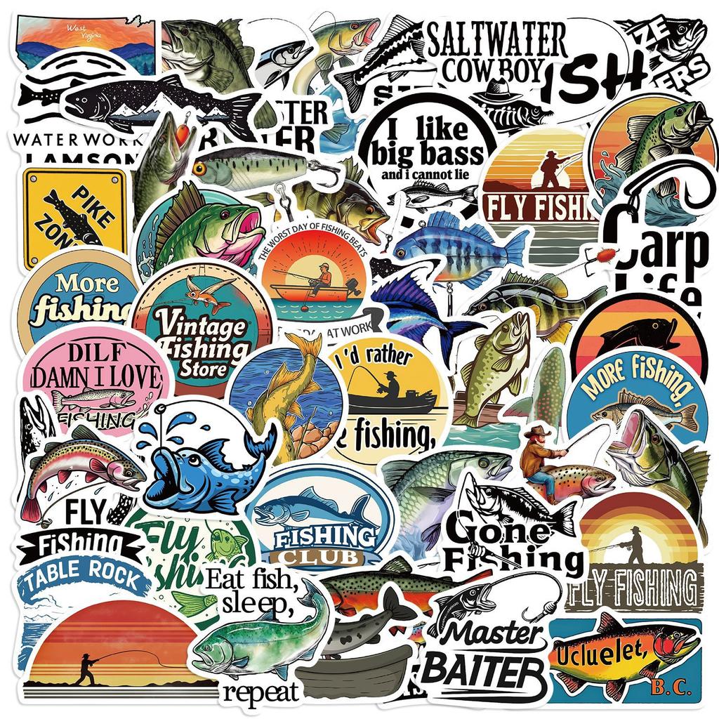 50 Cartoon Fishing Fishing Graffiti Stickers Decorative Guitar Notebook Suitcase DIY Waterproof