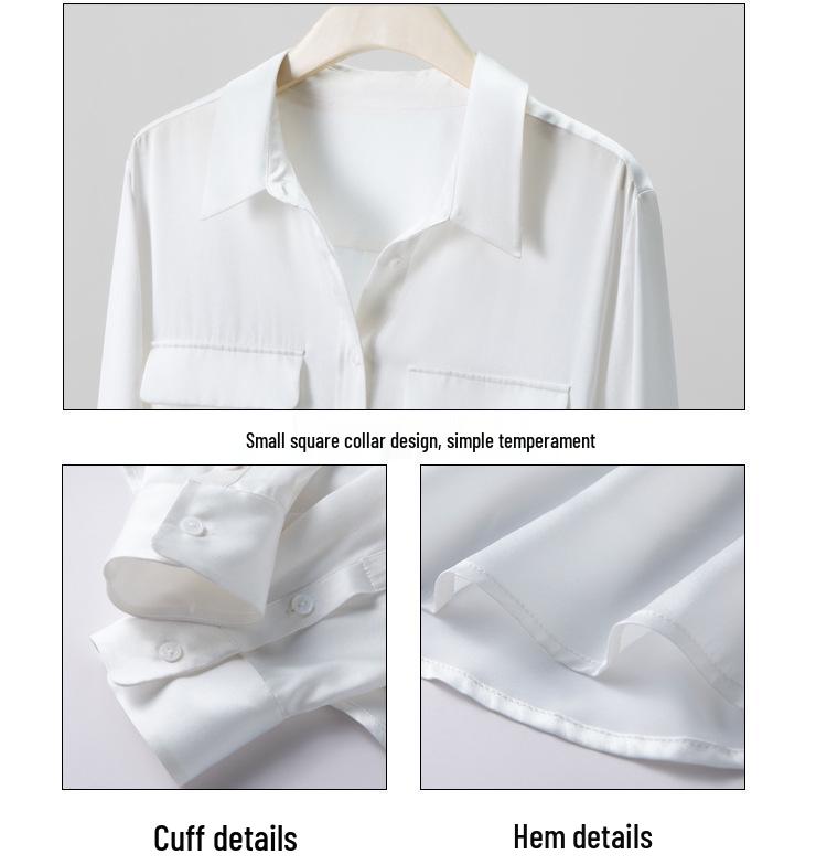Women's Long Sleeve Heavyweight Mulberry Silk Square Neck Shirt - 2026 Spring Collection, White