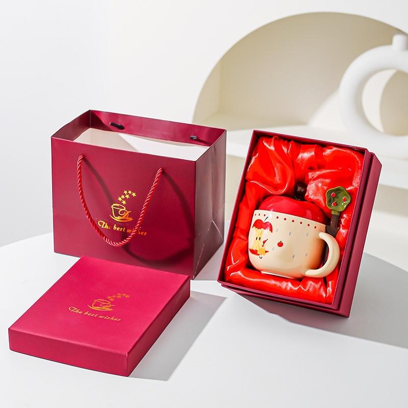 New Year Gift Gifts From Friends Elders Retro Apple Cup with Lid with Spoon Mug Gift Box for Best Friend Birthday Gift