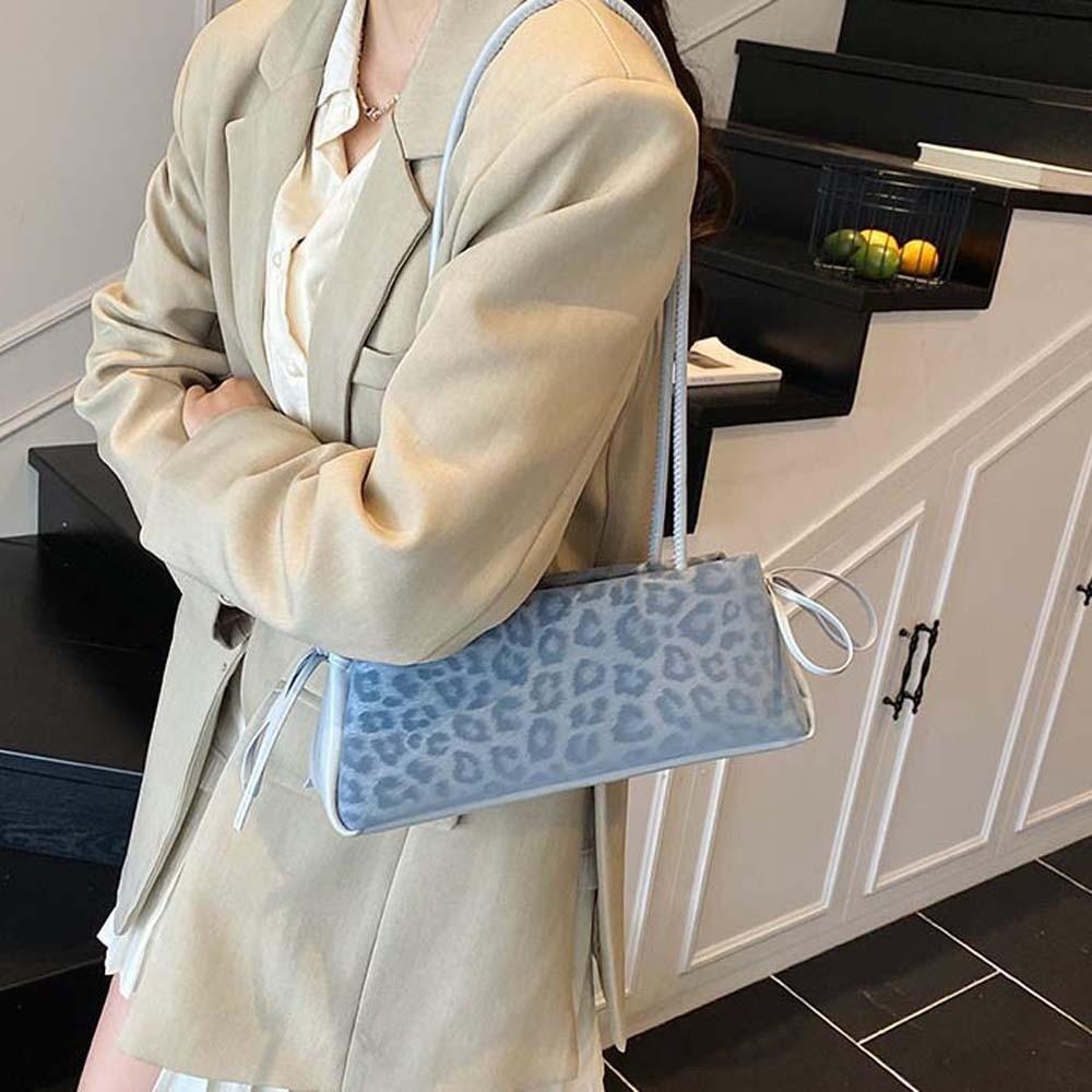 Sweet French Stick Handbag Bow Ribbon PU Shoulder Bag All-match Leopard Print Underarm Bags  Travel