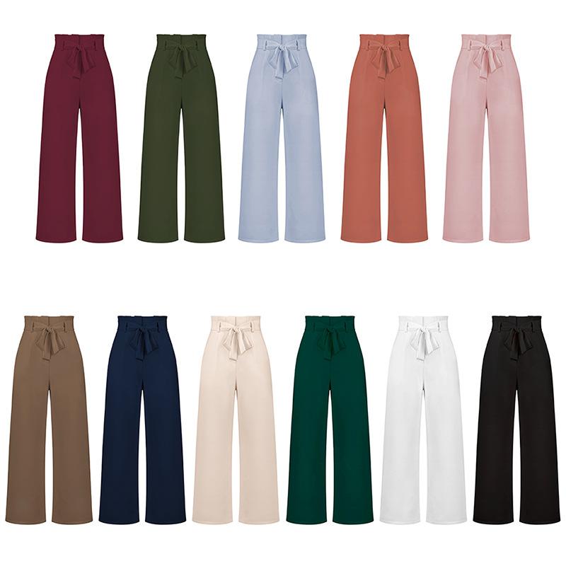 Modische Hose für den Arbeitsplatz, für Damen, lässig, weites Bein, hohe Taille, Hose mit Gürtel, Temperament, Sommer, Pendlerhose