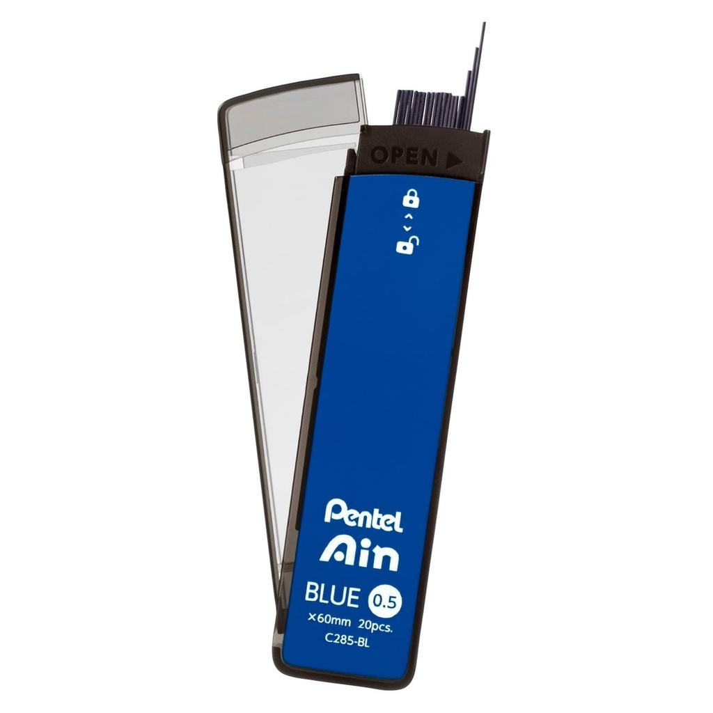 Pentel Ain Mechanical Pencil Lead Refills 0.5mm Blue 10-Pack C285-BL Smooth Break-Resistant