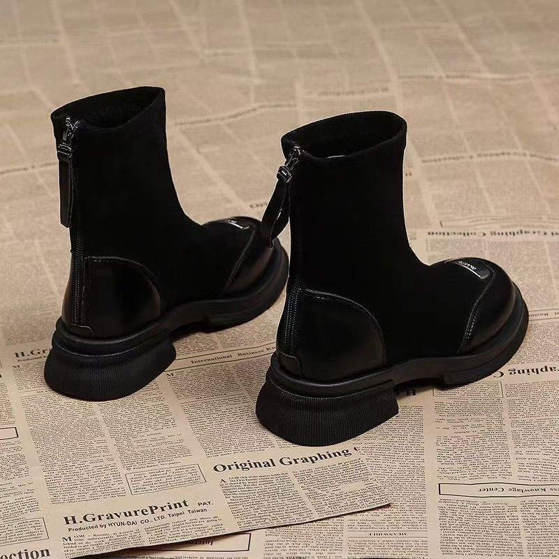 French thick-heeled short boots women's 2025 new autumn and winter high-end thin naked boots small thick-soled fried street Martin boots