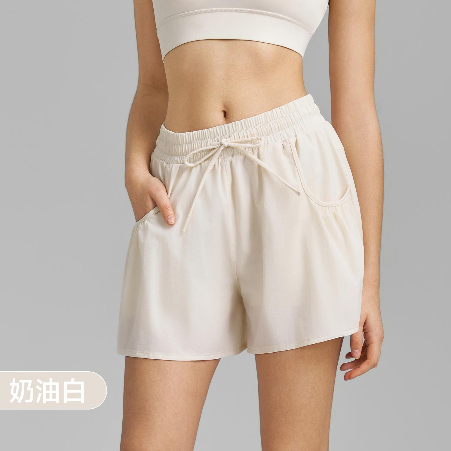 

Sports shorts Anti-light quick-drying yoga shorts Skinny fitness pants Bud big pocket women s outer wear 2025 new S вершковий