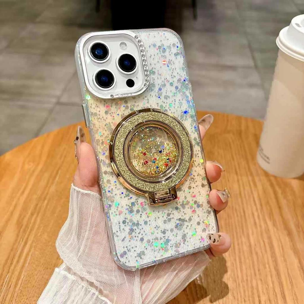 The Apple 16 Phone Case 13 Water Diamond Starry Sky Luxurious and High-end Feel Is Suitable for The 15pro Sand Glitter Stand