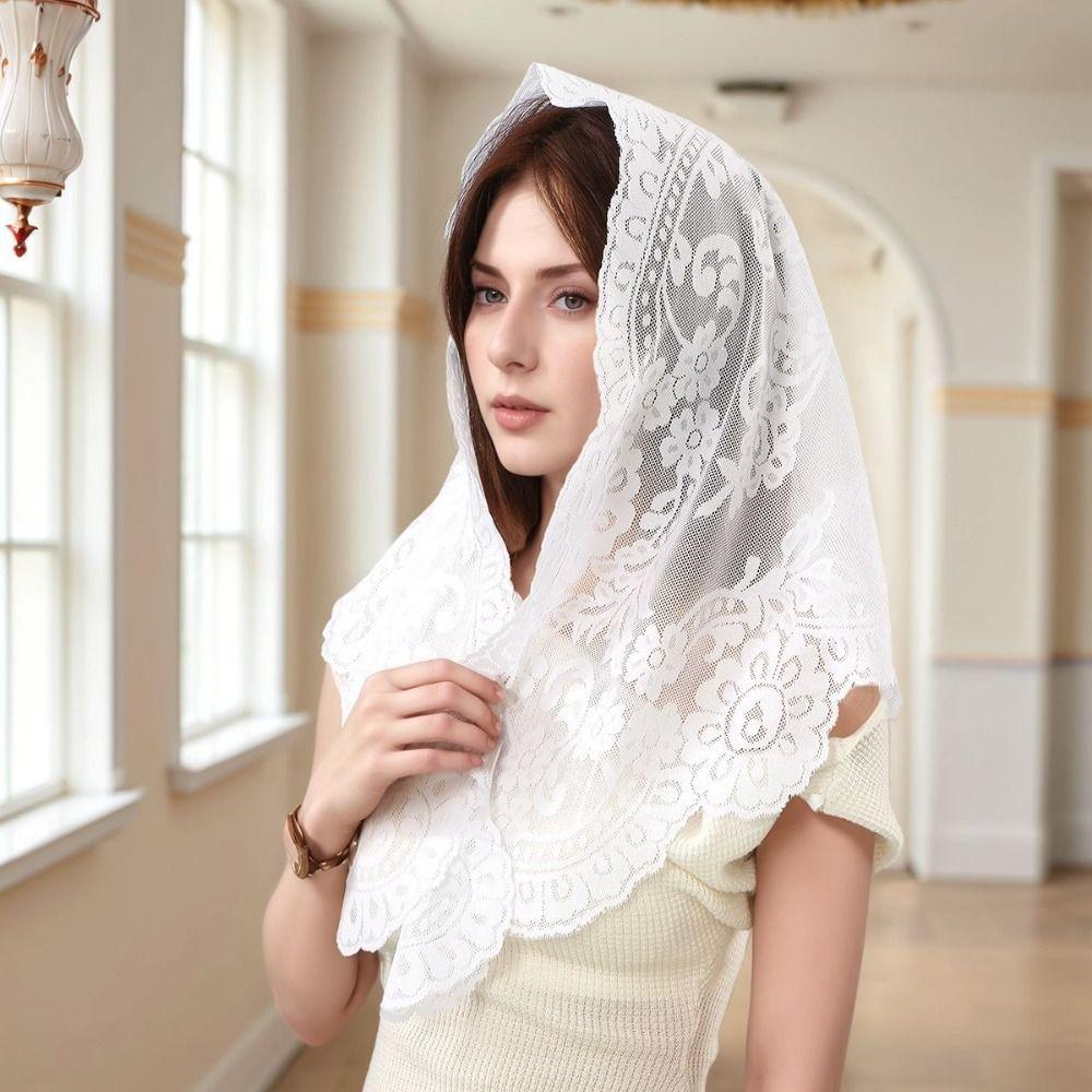 Vintage Head Covering Scarf Shawl Elegant Wedding Headscarf Embroidered Flower Scarf Party