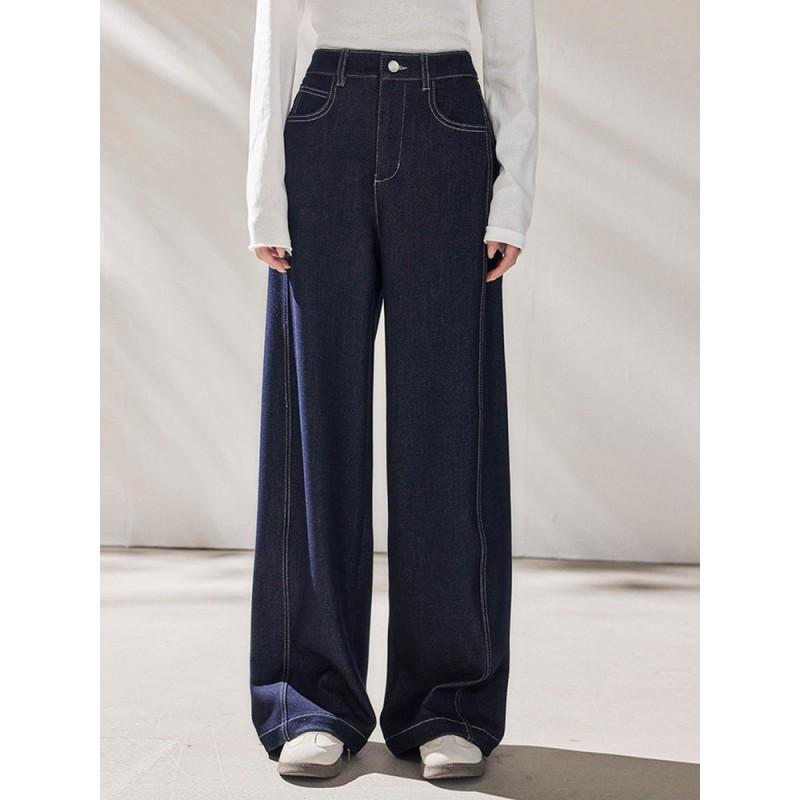 Womens High-Waisted Wide-Leg Denim Pants Retro Washed Cotton Blend Relaxed Fit Fall 2026