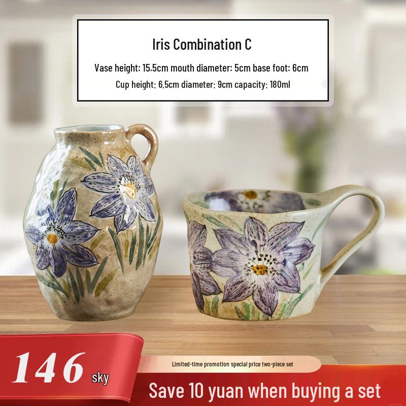 Valley Ceramic Vase: Japanese Retro Hand-Painted Single-Eared Sunflower Pot for Living Room Flower Arrangements