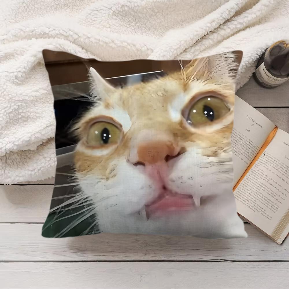 Speechless Cat Funny Cute Cushion Cover Silky Short Plush Invisible Zipper Dustproof Sofa Pillow Case For Home Decor