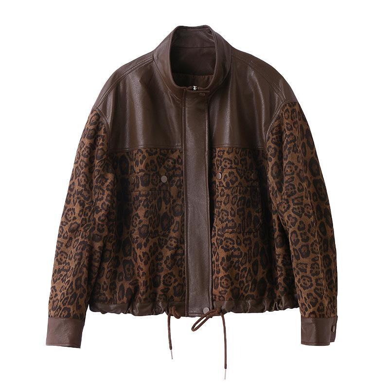 Frühling 2025 Leopardenmuster Patchwork Strickjacke - Damen Langarm Vielseitige Stehkragen Freizeitjacke MQ675