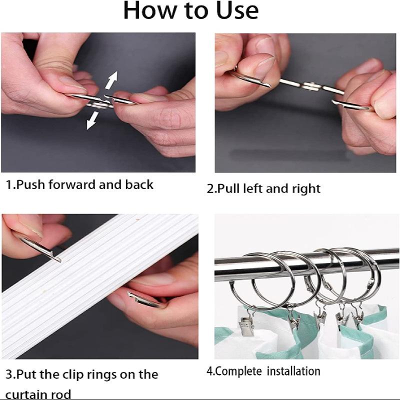 12/36/40 Stück Vorhangring mit Clip, Vorhangclip mit Ring, Aufhänger Vorhangring 33 mm/1,26 Zoll Bohrung, montierte Gardinenstange Vintage Schwarz