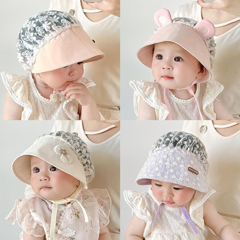 Cute Girls Fetal Caps for Infants Lovely Baby Fisherman Hat Lace Printed Bonnet for Indoor Outdoor Activities
