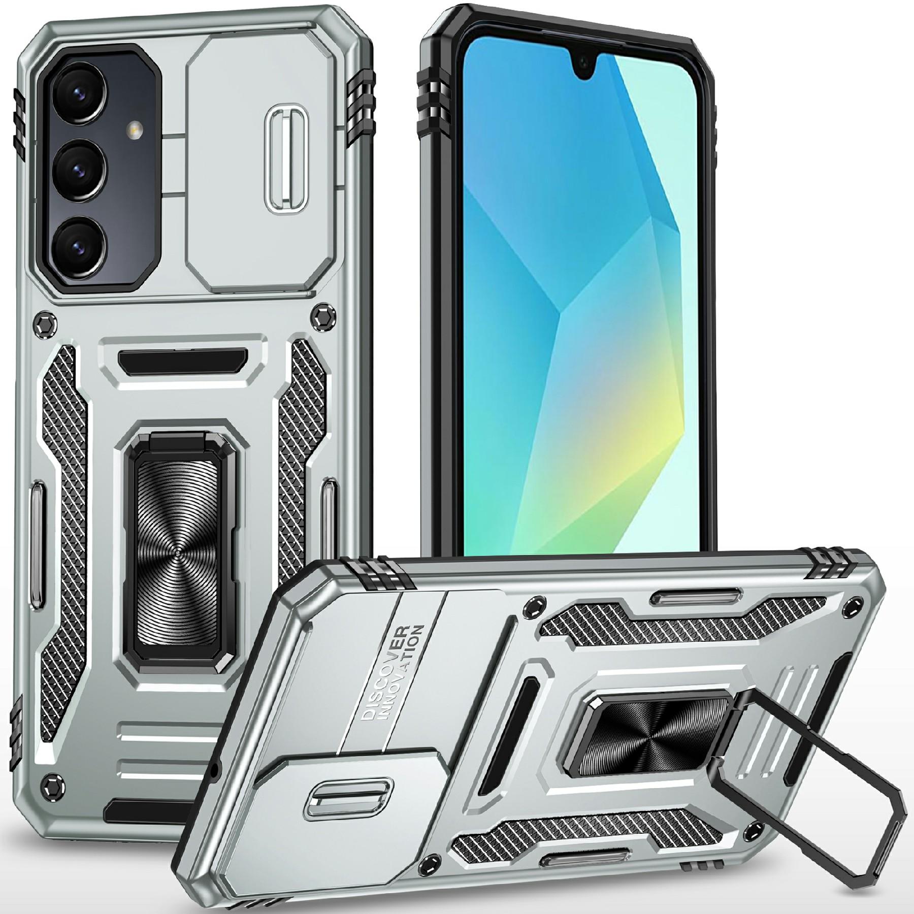 

Armor Series For Samsung Galaxy S25/S24 Case PC+TPU Shockproof Kickstand Smart Phone Back Protector with Slide Lens Lid Grey