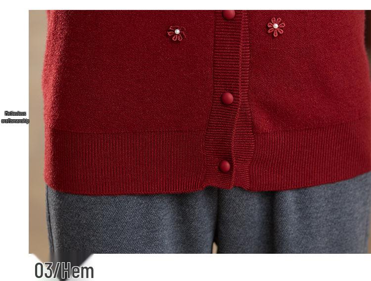 Stylish Velvet Cardigan for Middle-Aged & Elderly Women - Autumn/Winter Thick Warm Sweater