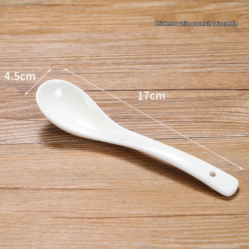 Small White Ceramic Soup Spoon - Rooster Design, Three-Bend, Thickened for Commercial Use