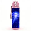 1PC Dark Blue Glowing Jellyfish Ocean Print 750ml Color Plastic Sports Water Bottle Leakproof Flip Straw Lid Suitable for Sports Office Home Use
