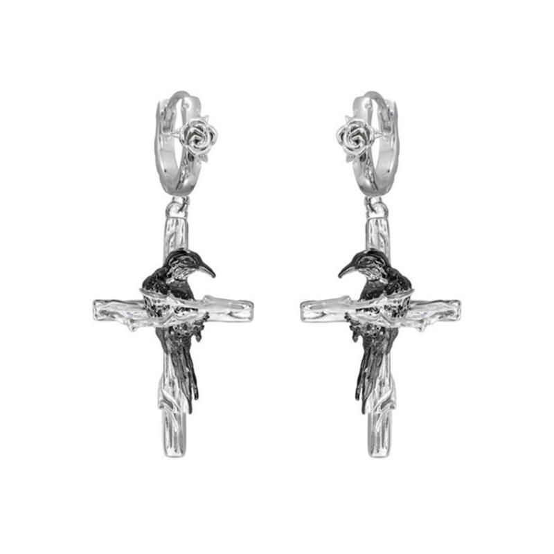 Готические Панк Вороны Кресты Серьги Темные Украшения Подвески Свисающие Оригинальный Дизайн Сплав Серьги-Гвоздики для Девочек и Женщин