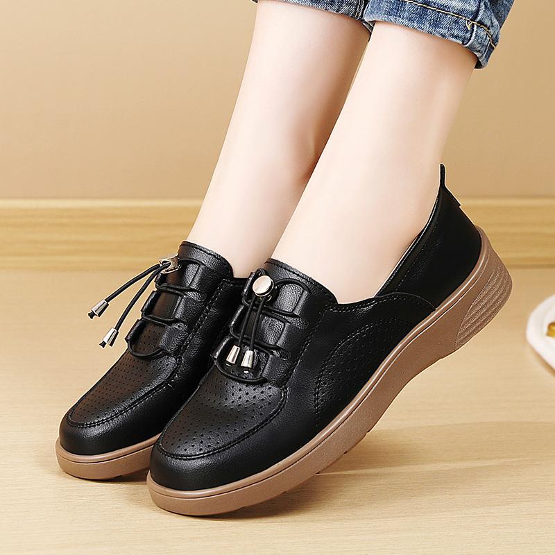 Women Soft Loafers Slip On Casual Elegant Summer Sneakers Breathable Black Leather Moccasins Shoes