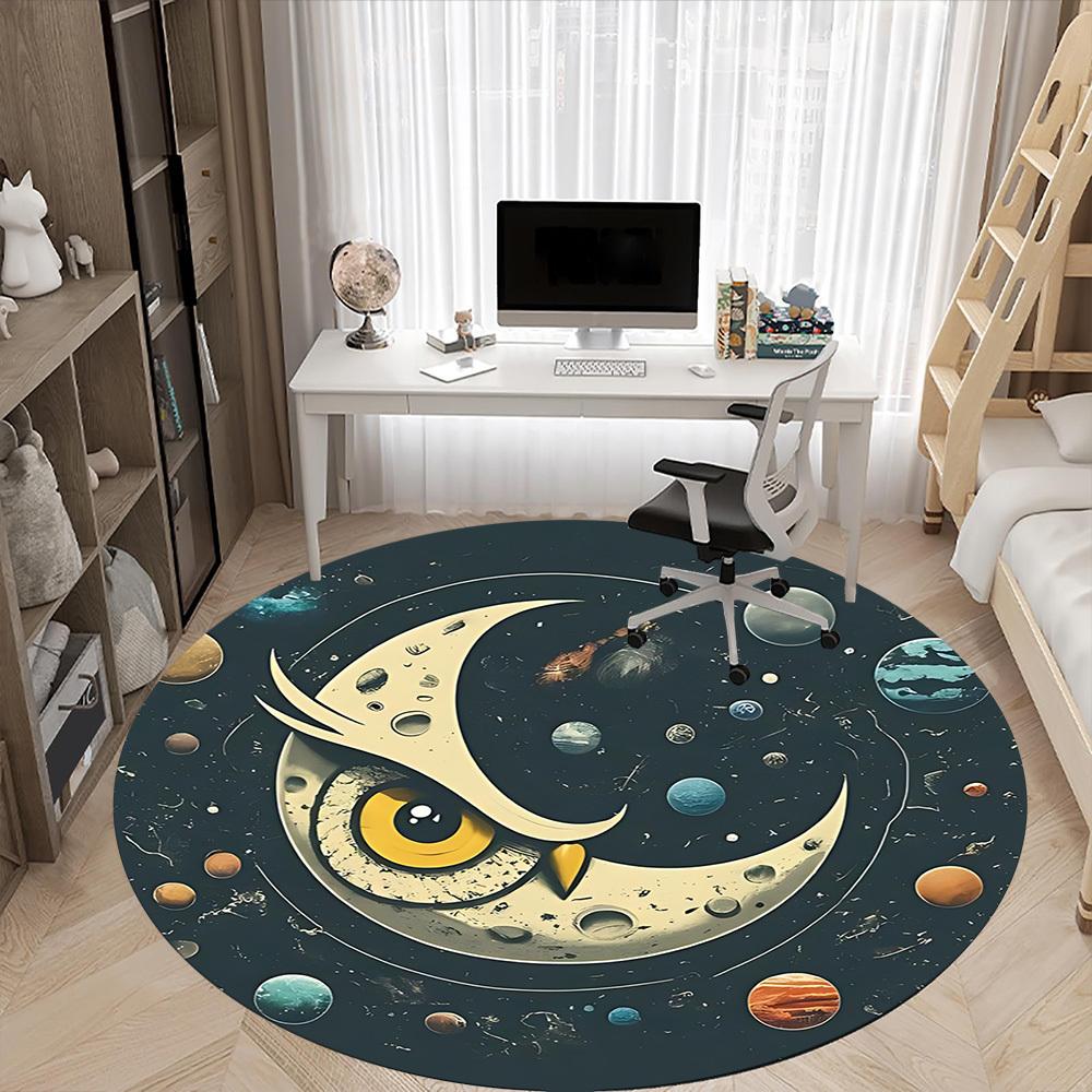 1PC Moon Space Owl Office Round Area Rug, Mat Suitable For Office, Under Office Chairs Bedroom Living Room Home Decor, Room Deco
