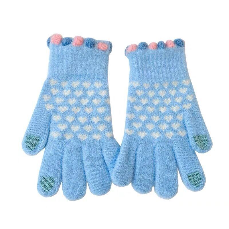 Winter Touchscreen Warme Handschuhe für Damen, Koreanische Version, Kältefestes Radfahren, Niedliche Plüschgestrickte Verdickte Ins Woll Trendy
