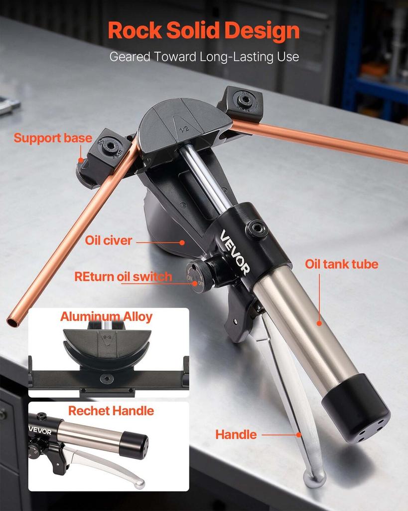 Hydraulischer Rohrbiegesatz, 6 mm bis 22 mm, Kupferrohrbieger, HVAC-Biegewerkzeugsatz, 90°-Biegung, mit 7 Aluminiumlegierungs-Formen, für HVAC-Luft