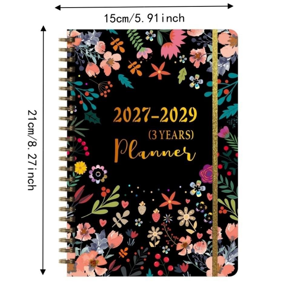 Flower Theme Cover 3-Year Plan Book Spiral Bound Multi-Year Agenda Notepad  School Supplies