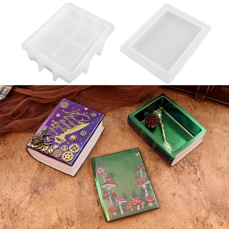Box Mold Epoxy Resin Casting Molds with Lid Book-shape Silicone Mold for DIY Jewelry Gift Box Organizer Box Tissue for C