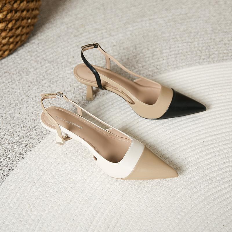 Back Empty Pointed High Heels French Stiletto Sandals Baotou Soft Sole Single Shoes