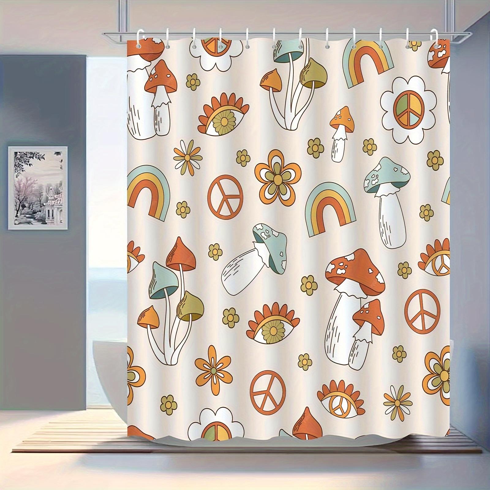 

Artistic Mushroom Shower Curtain, Hooks Included, All-Season Bath Decor, Cartoon & Arts Themed, Knit Weave W60H190(CM)-1 Pcs