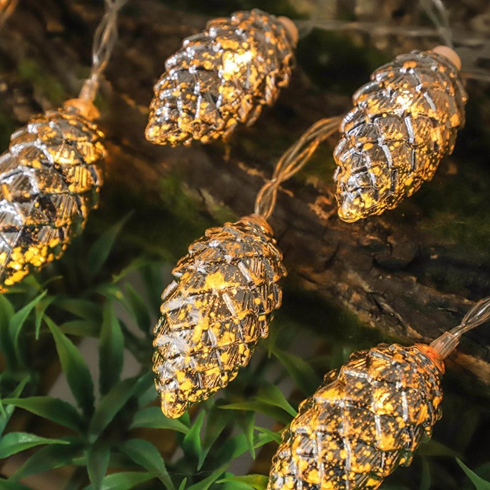 Gold Silver Fake Pine Cone LED String Lights 10/20/40LED Fake Plants LED Light Garland  New Year