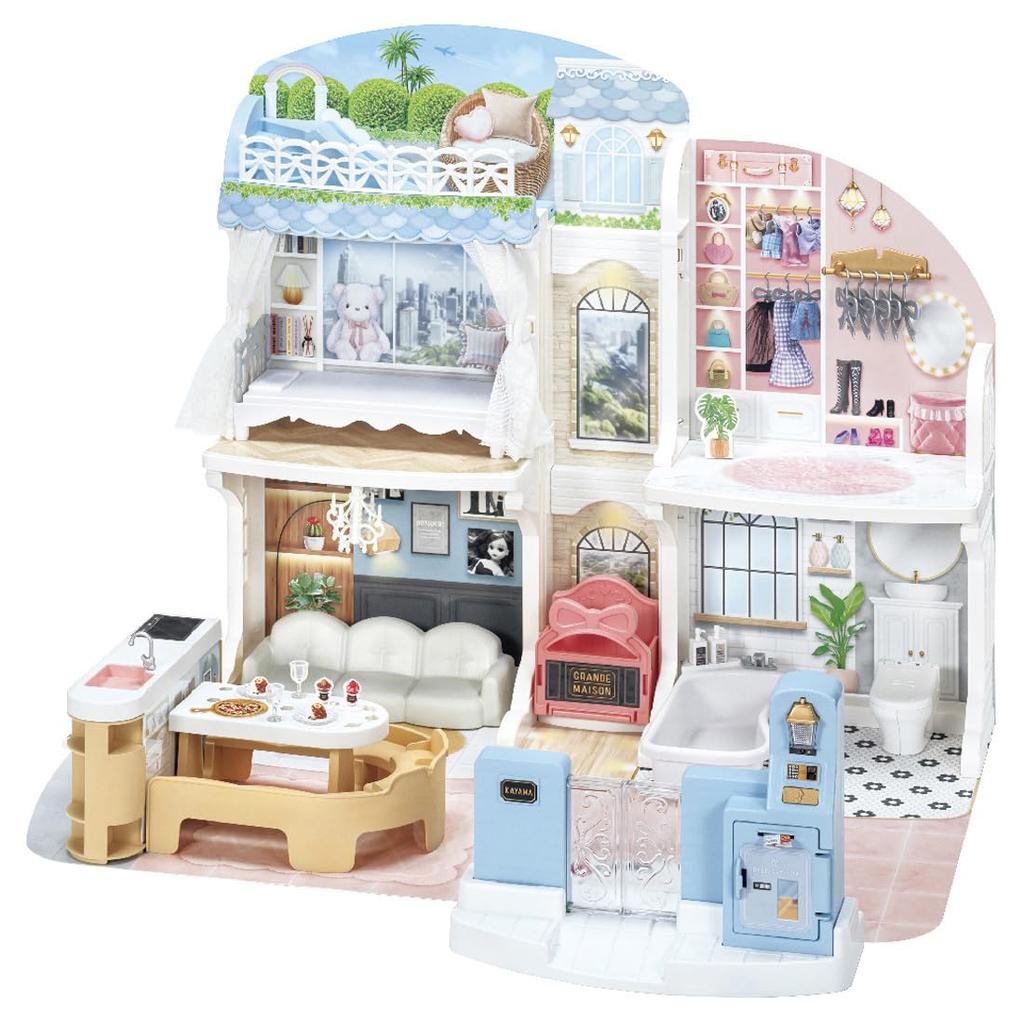 Takara Tomy Talking Grand Maison Pretend Play Toy for Ages 3 and Up Licca-chan Auto-Lock Two-Story Dress-Up