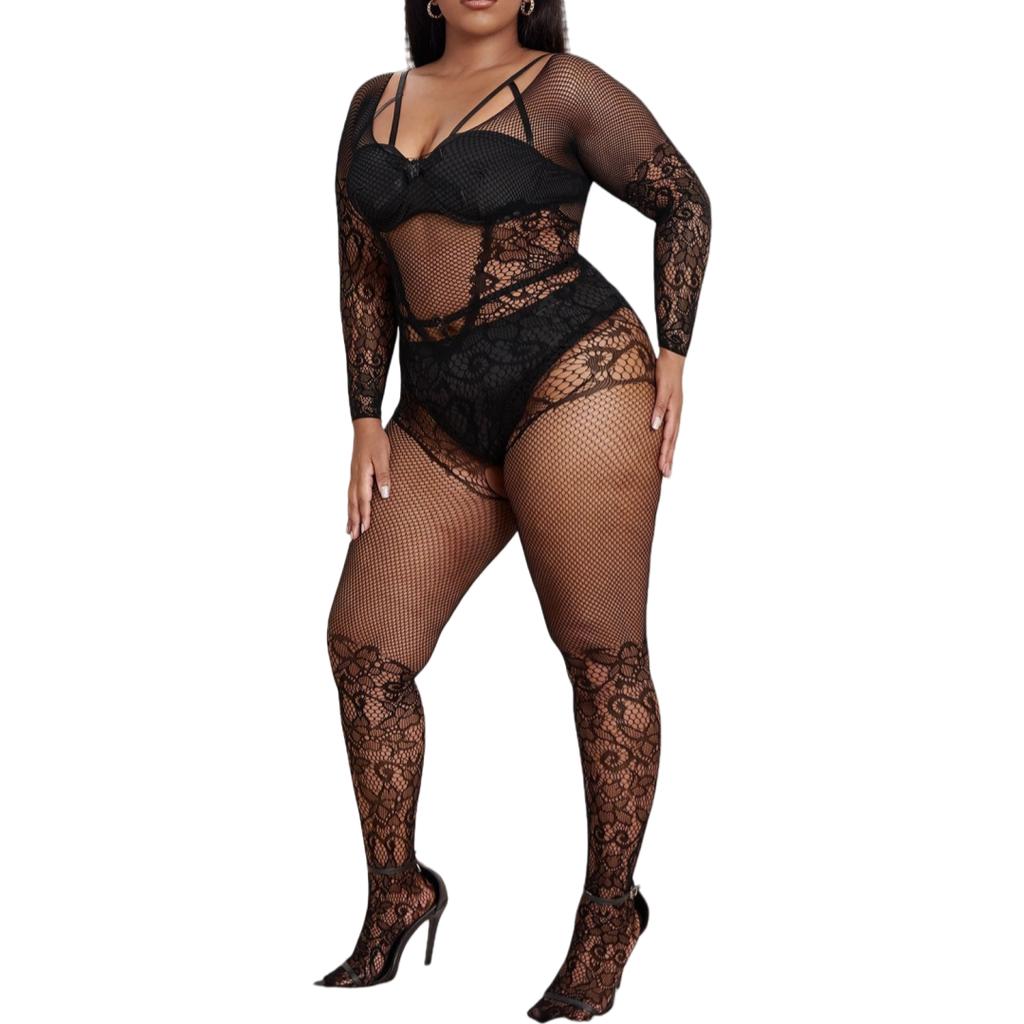 Open Bra Crothless Sexy Fishnet Dress Erotic Lingerie for Women Plus Size Bodystocking Oversized Underwear Costumes 5XL 50KG-100KG