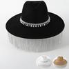 Women's Wedding Western Denim Top Hats with Curved Designs and Rhinestone Tassel Decorations, Wedding Bridal Party Hats