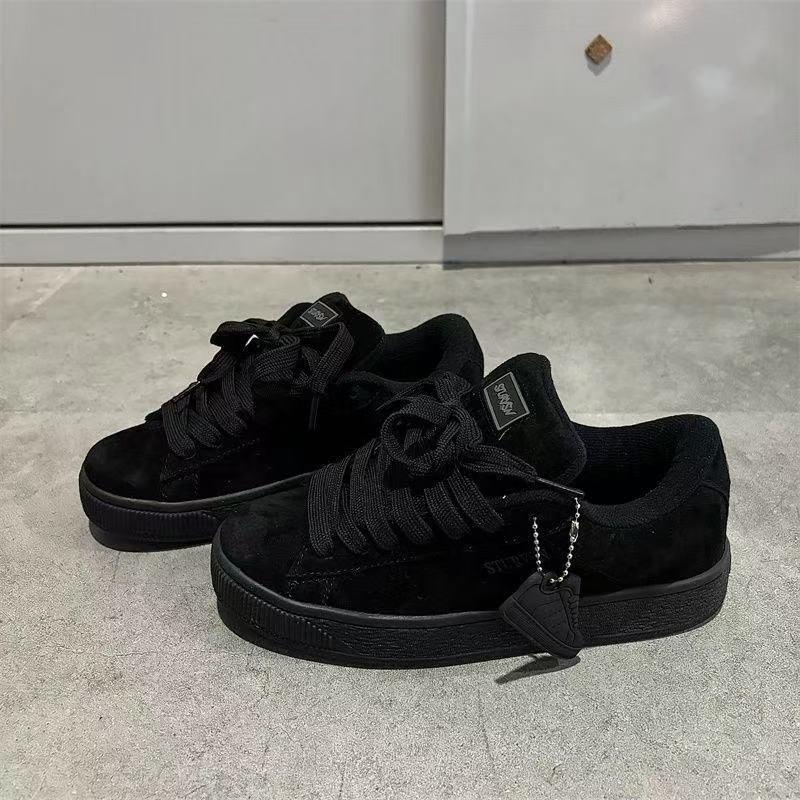 Kids Shoes Mens Retro Black Suede-Look Platform Sneakers Low Top Casual Shoes Outdoor Wear