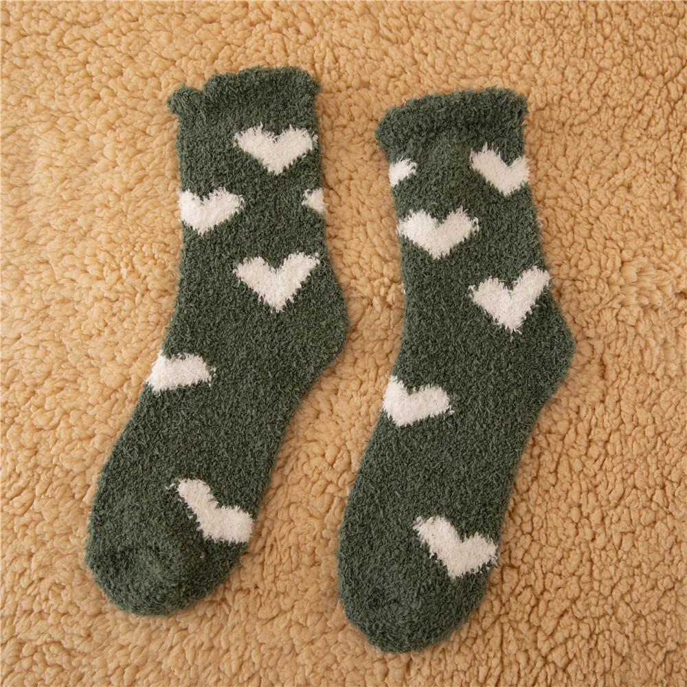 Women's Winter Fleece-Lined Heart Terry Floor Socks - Extra Thick, Non-Shedding, Mid-Calf Style