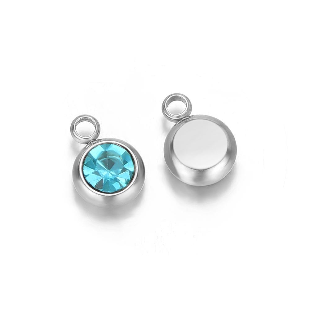 20pcs Stainless Steel 6mm Zircon 12 Months Birthstone Charms Beads for DIY Jewelry Necklace Bracelet Findings Earrings Making