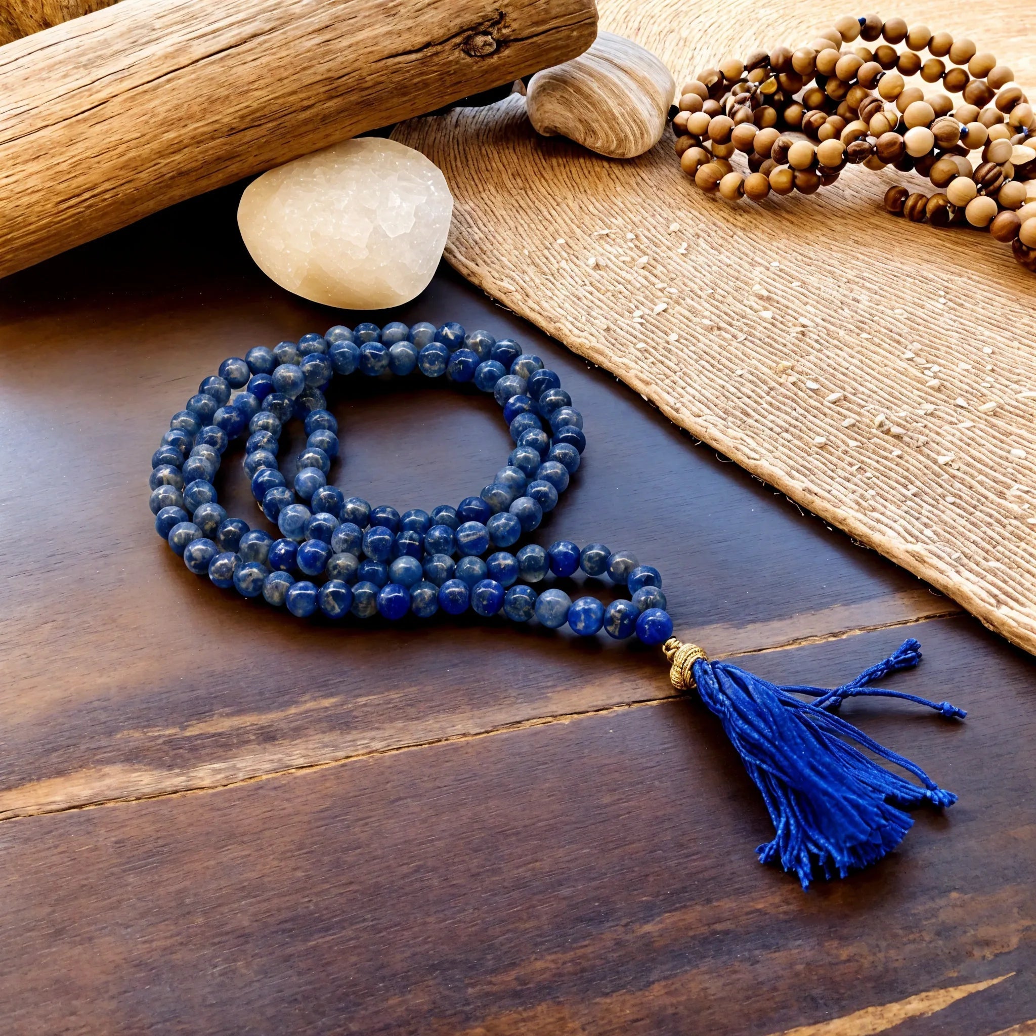 Shamtam Gold/Blue Japa Mala Lapis, 108 Beads