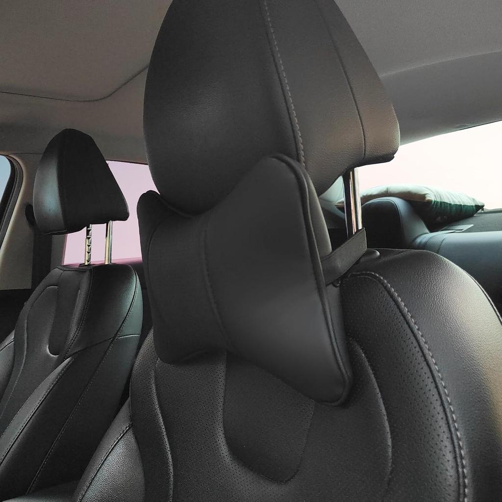 2 Pack Car Neck Pillow PU Leather Automotive Headrest Pillow for Car Support Neck Pain Relief Universal Car Pillow (Black)