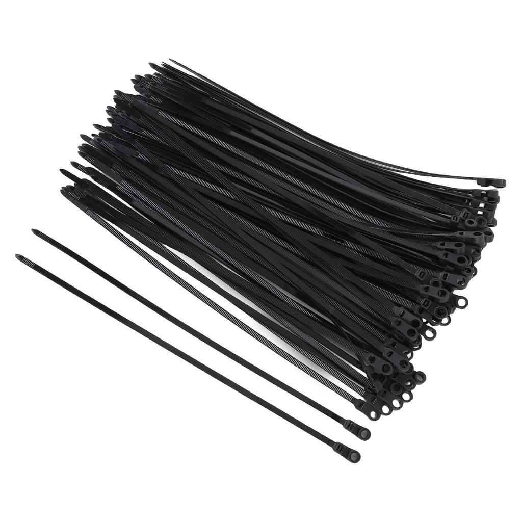 100 Sada Stahovací páska Sada Plastová Černá Stahovací páska s montážním otvorem pro šroub pro Instalace