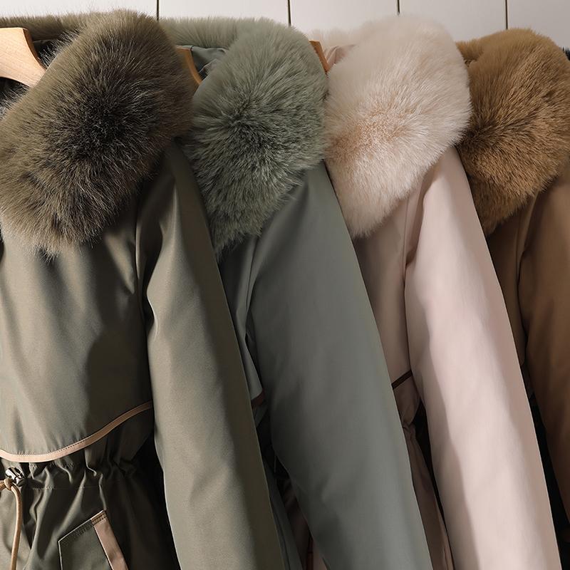 Giacche lunghe con collo in pelliccia sintetica per donna, nuova fodera invernale, cappotto imbottito femminile staccabile, parka invernale stile coreano con cappuccio