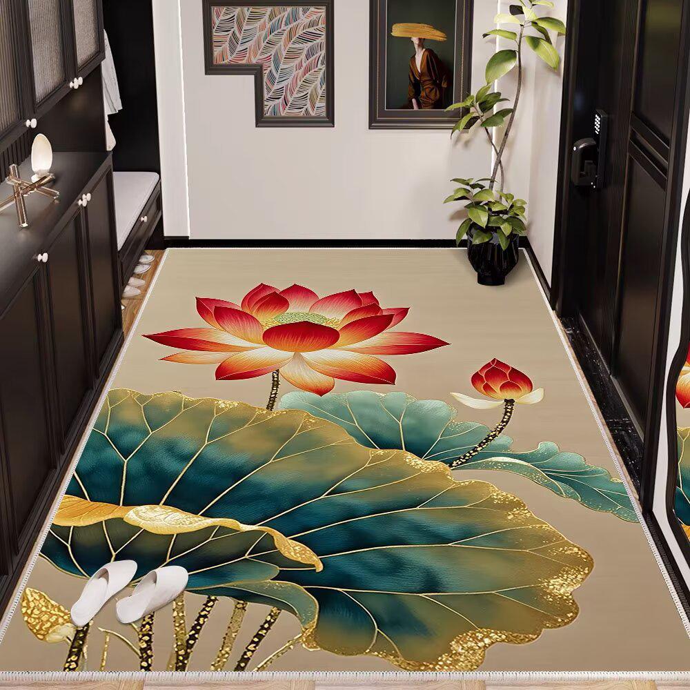 Lotus Flower Waterproof Anti-Slip Entry Mat - Crystal Velvet Hallway Runner