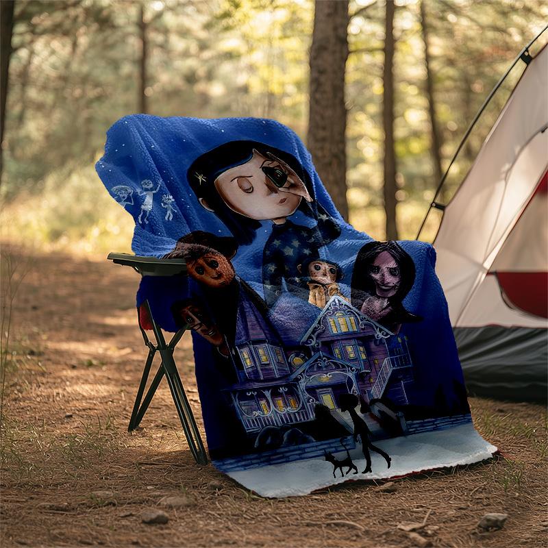 1pc Coraline4 Theme Blanket - Digital Print, Polyester, Cozy for All Seasons, Perfect for Outdoor, and Travel
