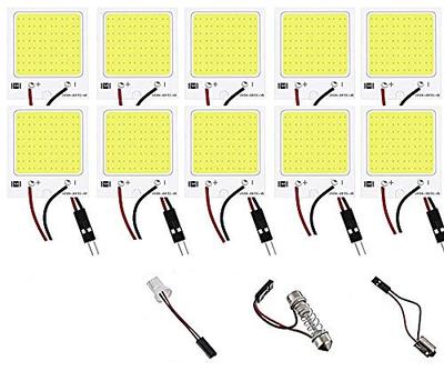 [TradeWind] 48-LED Interior Light, Trunk/Footwell Light, Flat, White COB, Super Bright, T10 12V Socket Included, 10-Pack