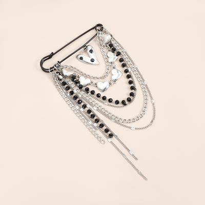 European and American Jewelry, Sweet and Cool YK Style Multi-layer Fringed Chain Brooch, Love Black Bead Personalized Versatile Pin