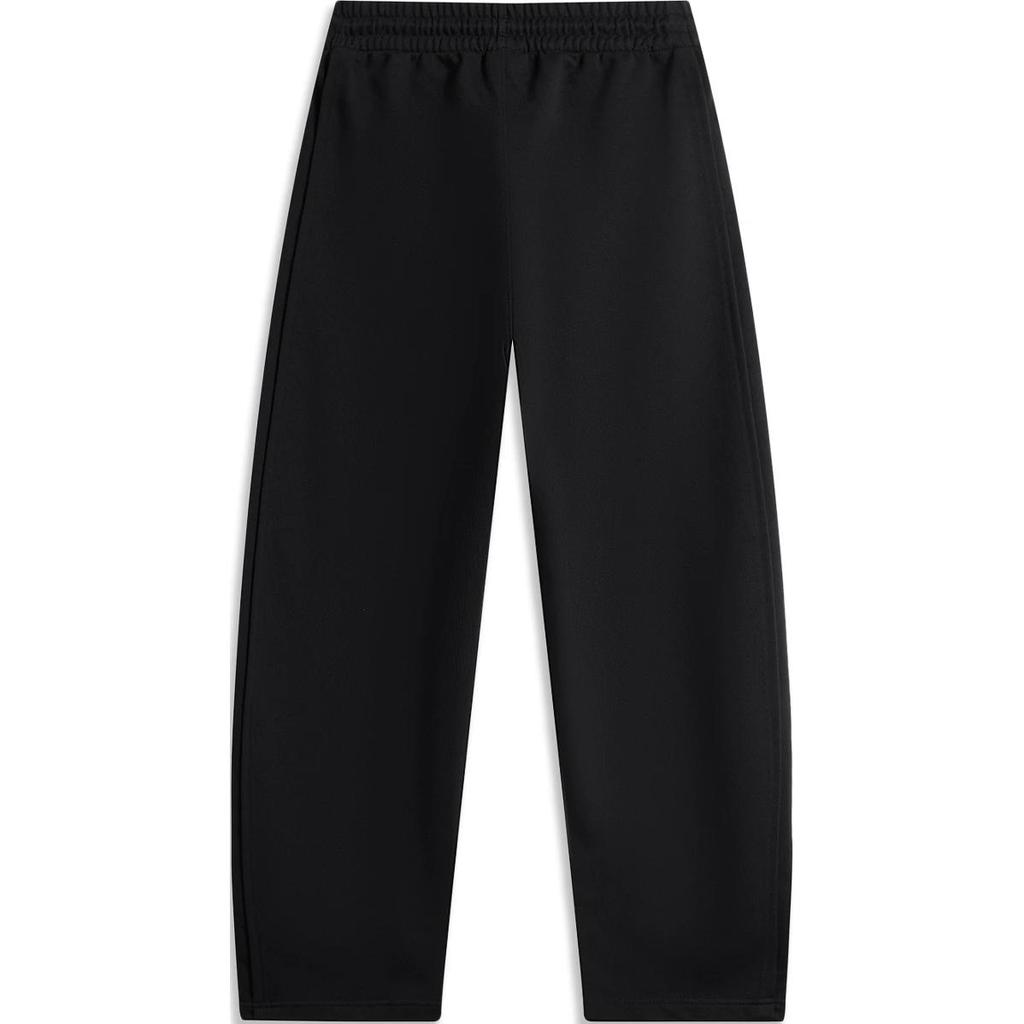 Li Ning Sports Lifestyle Series Mid Waist Drawstring Comfortable Breathable Straight Leg Casual Pants Women bottoms Black AKLU328-2