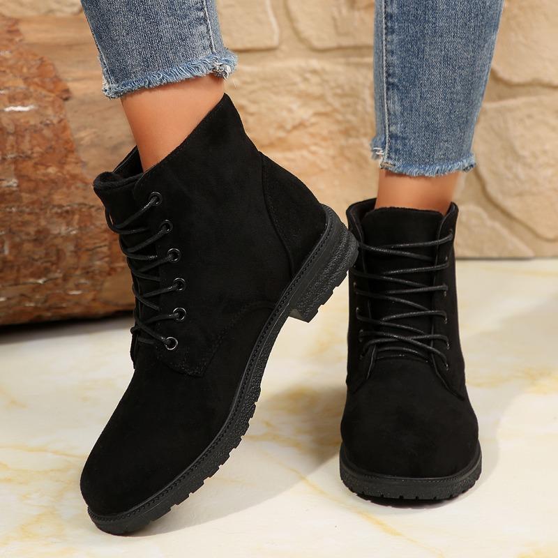 Stivaletti Retro Autunno Nuovi Punta Tonda Scamosciati con Lacci Piattaforma Antiscivolo Resistenti all'Usura Scarpe Singole