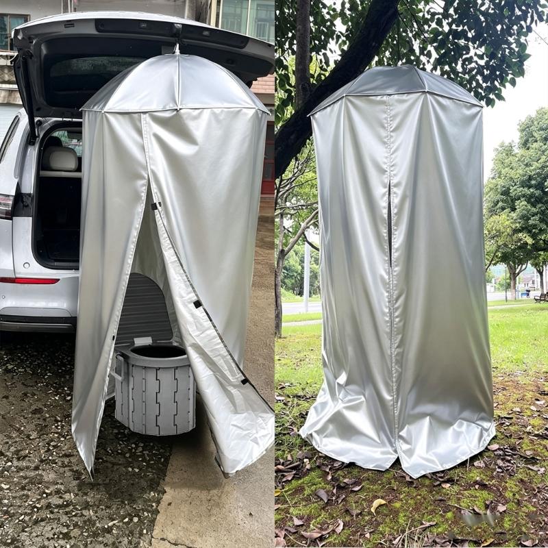 Outdoor Changing and Shower Privacy Shelter with Top Hook, Integrated Overhead Frame, and Full-Length Fabric Screen