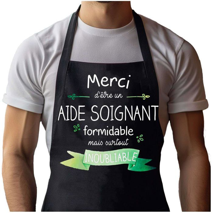 Tablier de cuisine - Merci Aide Soignant Inoubliable Homme - Noir - Coton résistant - Impression bretonne
